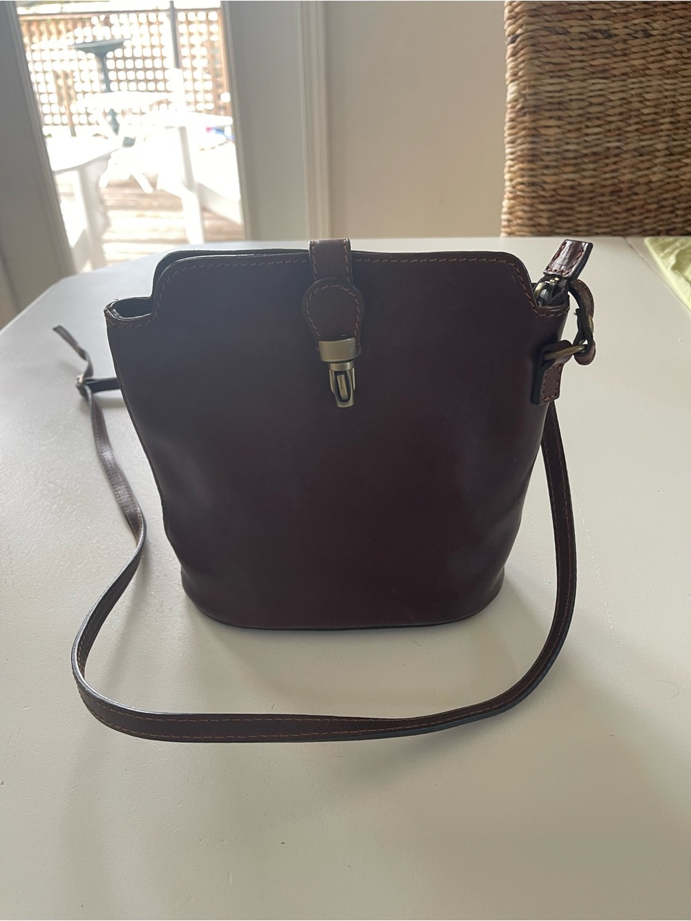 Classic Women's Brown Leather Crossbody Bag with Turn-Lock Accent